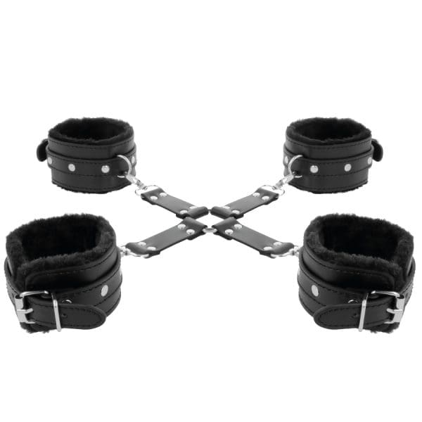 DARKNESS - LEATHER HANDCUFFS FOR FOOT AND HANDS BLACK 5